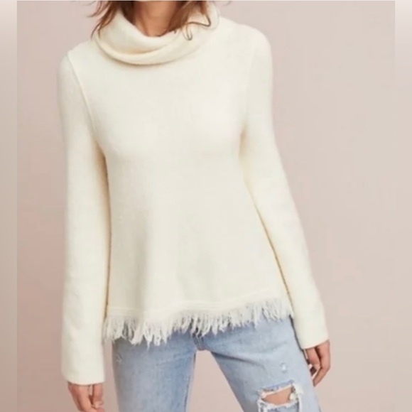 Anthropologie Sweaters - Anthropologie Akemi & Kin Aruna Cowl Fringe Sweater Cream Wool Alpaca Size S